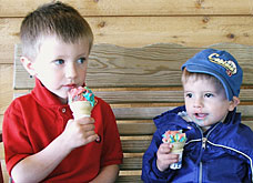 See, they can sit still, if you give them delicious country ice cream at Lewis Farm Market, Corn Maze & Petting Zoo in New Era, Michigan, north of Grand Rapids.